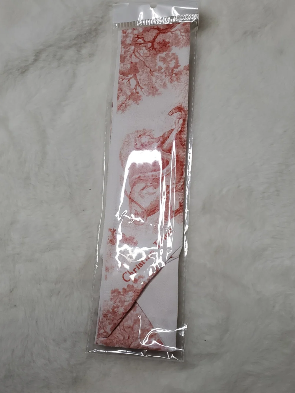 Bag Accessorie Dior Toile Twilly Scarf in Coral-Pink and White